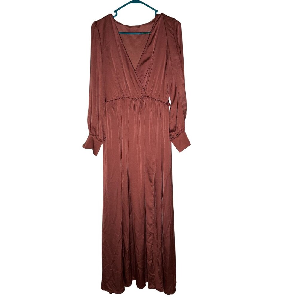 Baltic Born Dark Pink Belted Long Sleeve Maxi Dress Size XL NWT